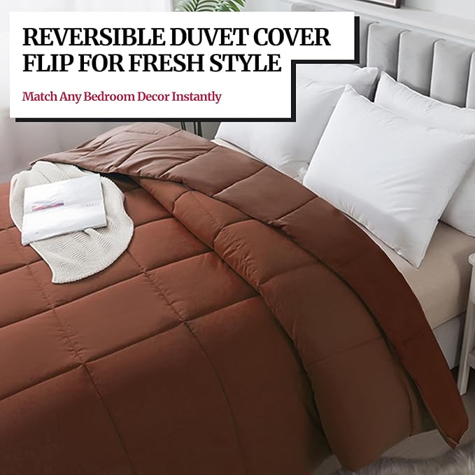 Duvet Insert Down Alternative Bedding Comforter Queen Size - All-Season Bedding - Lightweight & Machine Washable (Chocolate, Queen (U.S. Standard))