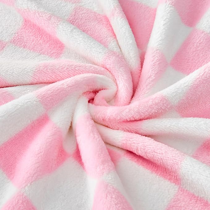 Edenleaf Pink Checkered Blanket, Ultra Soft Fleece Checkered Throw Blankets for Couch Bed and Travel, Luxury Throws for All Seasons, 60x80 Inch, Pink