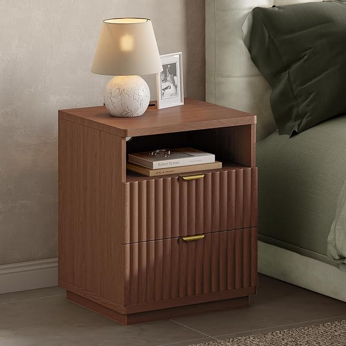 Nightstand with Charging Station, Night Stand with Open Shelf and 2 Drawers for Bedroom, Side Table Bedside Table with USB Ports & Outlets, Small Nightstand End Table (Walmut) - Image 8