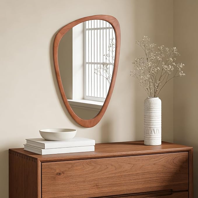 WallBeyond Asymmetrical Mirror, Irregular Wall Mirror, Wall Mirrors Decorative for Bedroom Living Room Entryway Hall, Wood Mirror for mid Century Modern Decor 30" H x 19" W - Image 3