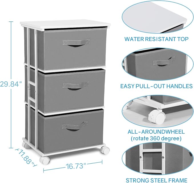 MAX Houser Dresser Tower with 3 Drawers,Fabric Dresser Drawer Organizer Unit,Dresser Chest with Wood Top,Vertical Storage Dresser,Small Dresser for Bedroom,Office-Dark Grey - Image 3