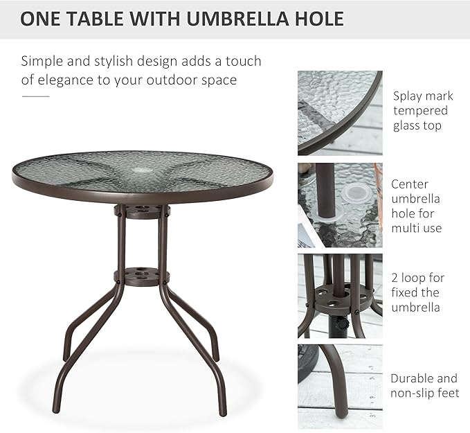 Outsunny 6 Piece Patio Dining Set for 4 with Umbrella, Outdoor Table and Chairs with 4 Folding Dining Chairs & Round Glass Table for Garden, Backyard and Poolside, Gray - Image 3