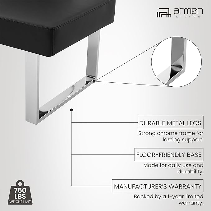 Armen Living Amanda Sectional in Black and Chrome Finish