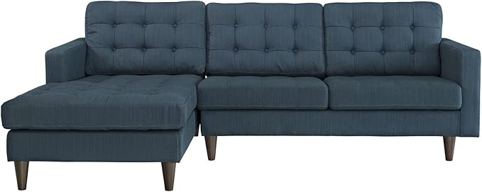 Modway Empress Mid-Century Modern Upholstered Fabric Left-Arm Facing Sectional Sofa in Azure