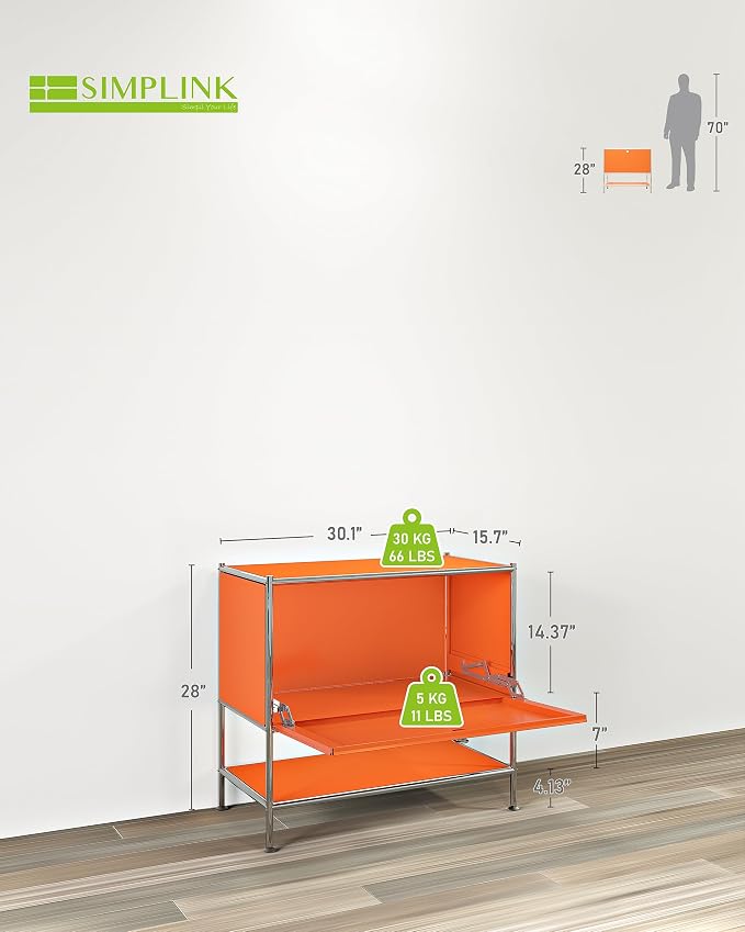 Metal Sidetable with Flap Door, 27.5" Height - DIY Modern Furnishing for Home, Office, Foyer, Bedroom - Night Stand, Book Shelf, Bookshelf, Cube Storage Organizer, Bedside Table (Orange) - Image 3