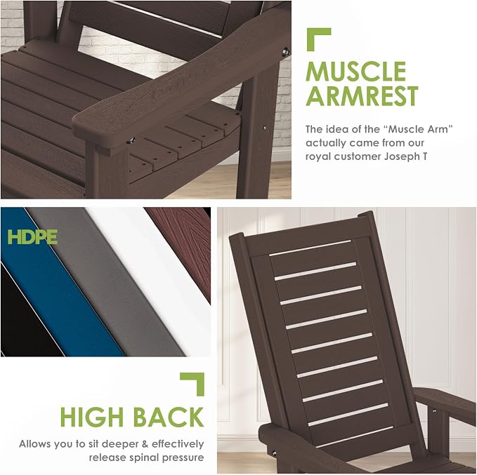 GREENVINES Outdoor Rocking Chair Set | 3-Piece | Dark Brown Wood Grain | 2 Rocking Chairs with 1 Side Table | Porch Rocker | HDPE Plastic | Patio Furniture Sets - Image 7