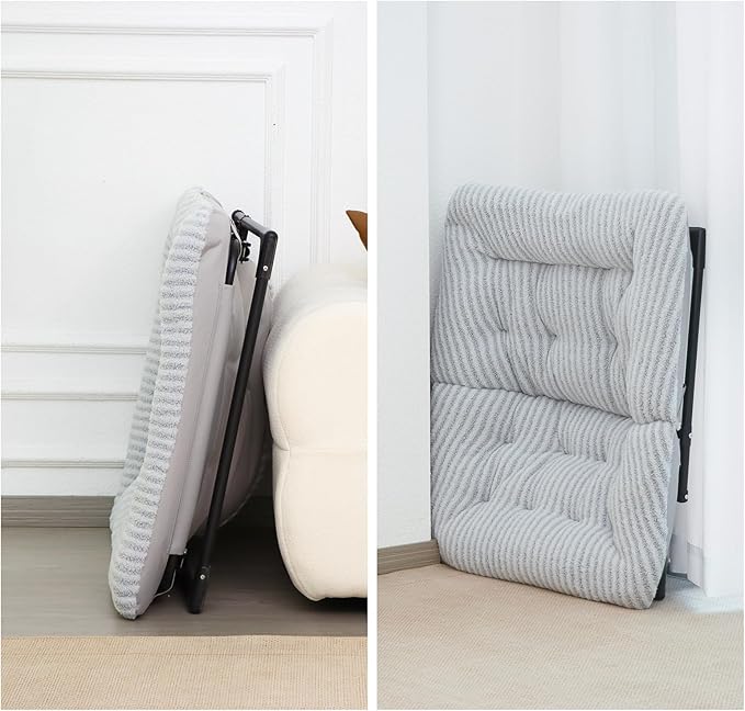 Comfy Saucer Chair for Adults, Soft Faux Fur Bedroom Chair, Accent Dorm Chairs, Flexible Living Room Reading Chairs, Oversized Folding Seat for Teens, X-Large, Stripe Grey