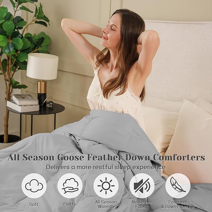 Joysoul Twin Size Down Comforter - All Season Ultra Soft Goose Down & Feather Fiber Fill, Luxury Hotel Dark Gray Duvet Insert with Corner Tabs (68" X 88")