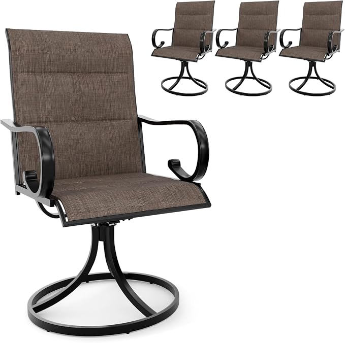 MELLCOM Swivel Outdoor Chairs Set of 4, High Back Padded Textilene Patio Dining Chairs with Metal Frame, All-Weather Outdoor Furniture Rocker, Brown by MELLCOM