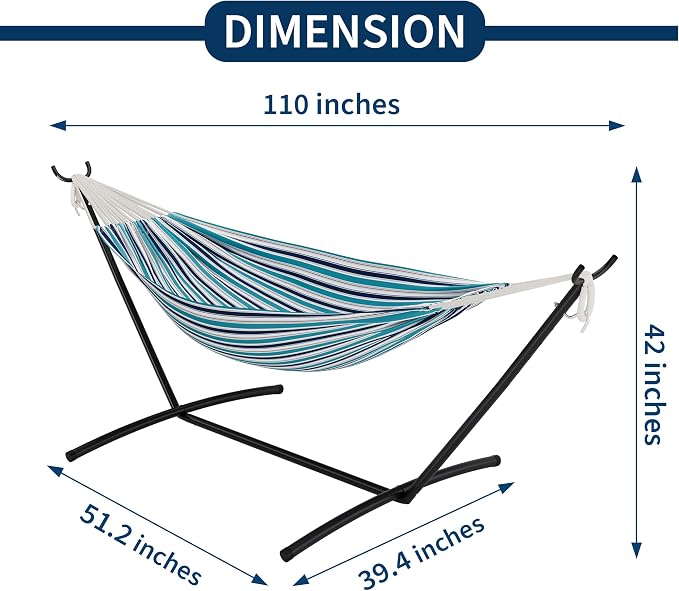Double Hammock with Steel Stand - 2 Person Hammock Bed Indoor Outdoor, Brazilian-Style, with Carry Bag, 450lb Capacity, Portable & Easy Assembly, Ocean - Image 5