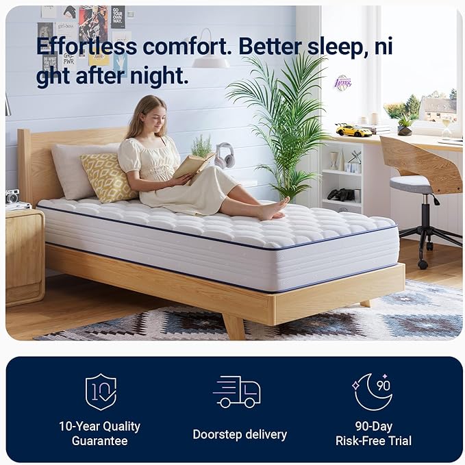 Avenco 6 Inch Twin XL Mattress for Deep Sleep, XL Twin Mattresses with Innerspring for Pressure Relief, Foam and Spring Hybrid Breathable Cover CertiPUR-US Certified Bed Mattress in a Box