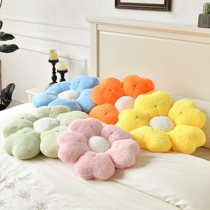 Flower Pillow, Flower Shaped Pillow Decorative Throw Pillows for Bed Couch, Cute Daisy Pillow Dorm Decor Floor Seating Cushion (Green, 15 Inches)