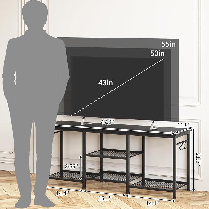 YGEOMER TV Stand for TVs Up to 55 Inch, Entertainment Center for Living Room, Bedroom, Black - Image 2