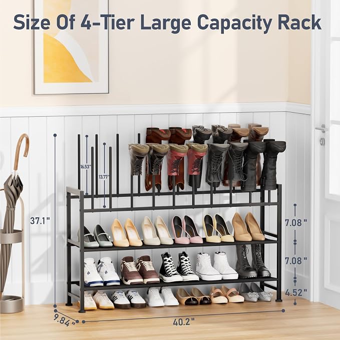 DIMJ Boot Rack 4-Tier - Black Metal Boot Storage Rack for Tall Boots Organizer, Shoe Rack for Boots, Sneakers, High-Heel, Entryway, Fits 10 Pairs - Image 2