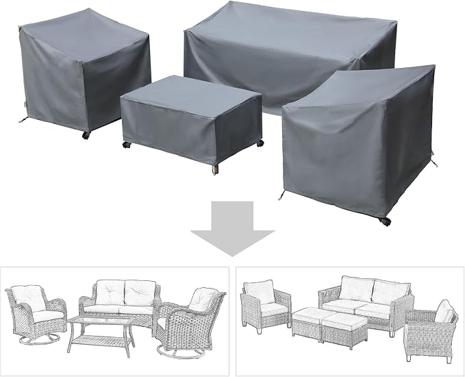 Patio Furniture Covers,Outdoor Furniture Cover Waterproof,Patio Furniture Set Covers for 4 Piece Outdoor Conversation Set,Patio Covers Set X-Large (Grey) - Image 8