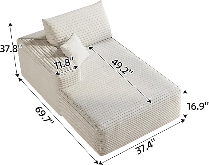 107" Corduroy Couch with Ottoman, Cloud Sectional U Shaped Sofa, Deep Seat Boneless Couches for Living Room Bedroom Apartment, Compressed Foam No Assembly Required, Left Facing Chaise, White