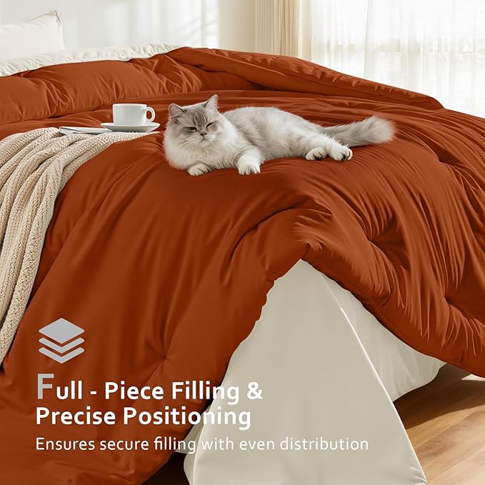 Comforters Full Size, All Season Quilted Bed Comforter, Ultra-Soft Down Alternative Duvet Insert with 4 Tabs, Lightweight Bedding Blanket - Machine Washable, Burnt Orange