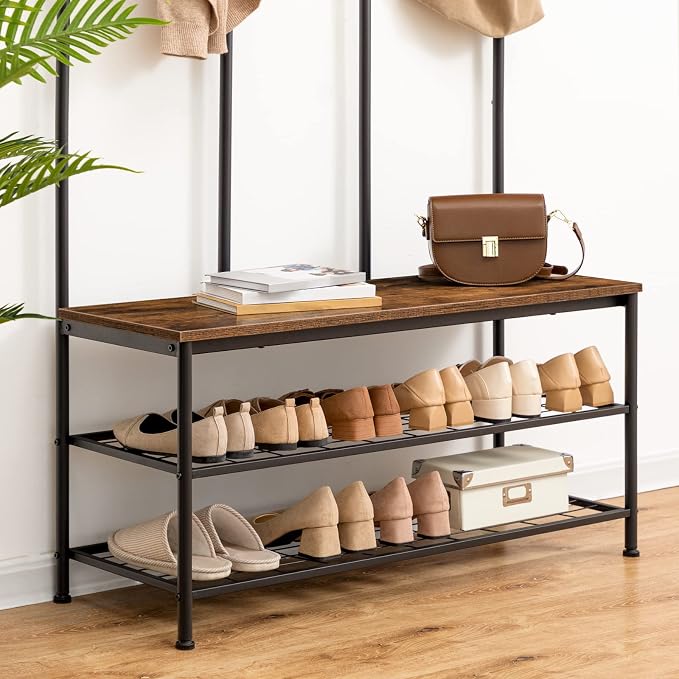 HOOBRO Hall Tree with Bench, Entryway Bench with Coat Rack, Mud Room Rack with 12 Double Hooks and Shoe Storage, Coat Tree, Shoe Rack Organizer, for Foyer, Front Door, Rustic Brown BF05MT01 - Image 6