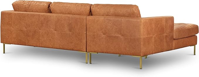 Poly & BARK Calle Left-Facing Sectional in Full-Grain Pure-Aniline Italian Tanned Leather in Cognac Tan and Brass Legs