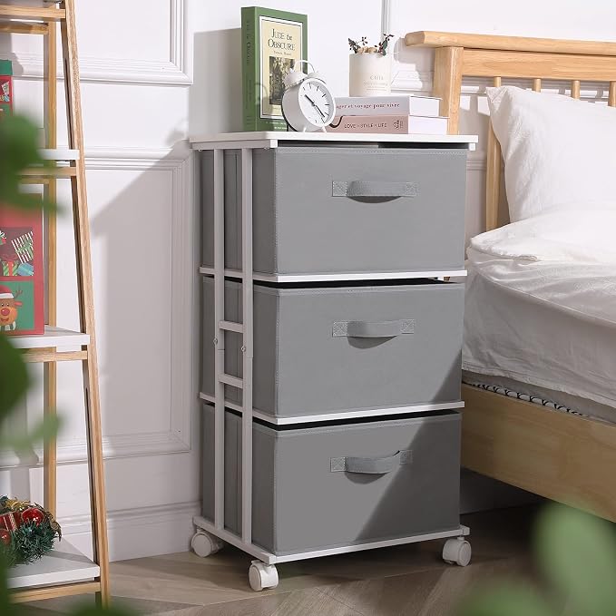 MAX Houser Dresser Tower with 3 Drawers,Fabric Dresser Drawer Organizer Unit,Dresser Chest with Wood Top,Vertical Storage Dresser,Small Dresser for Bedroom,Office-Dark Grey - Image 2