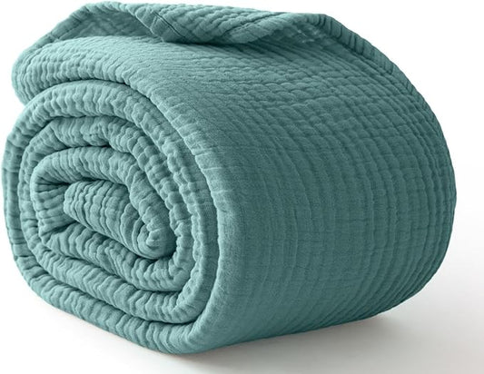 100% Cotton Muslin Blanket 40" x 40", Breathable and Lightweight Cotton Throw Blankets, Soft Cooling Summer Gauze Blanket for All Season, Teal Blue