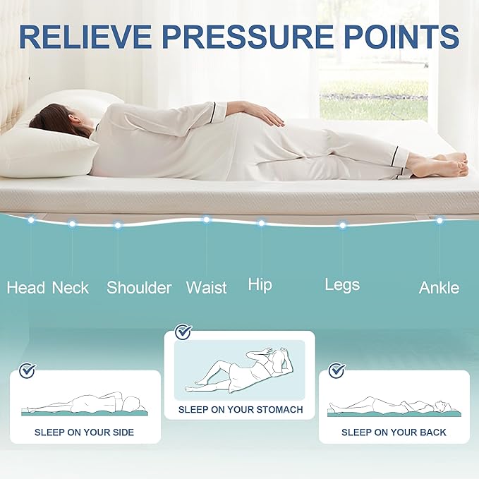 Eiayeebil 2 Inch Memory Foam Mattress Topper Twin XL, Memory Foam Pad with Removable & Washable Cover, Bed Topper for Back Pain, Non-Slip Ventilated Design, Twin XL Size