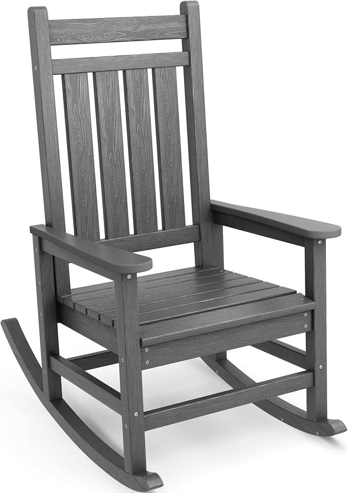 SERWALL Oversized Rocking Chair, Outdoor Rocking Chair for Adults, All Weather Resistant Porch Rocker for Lawn Garden, Grey by SERWALL