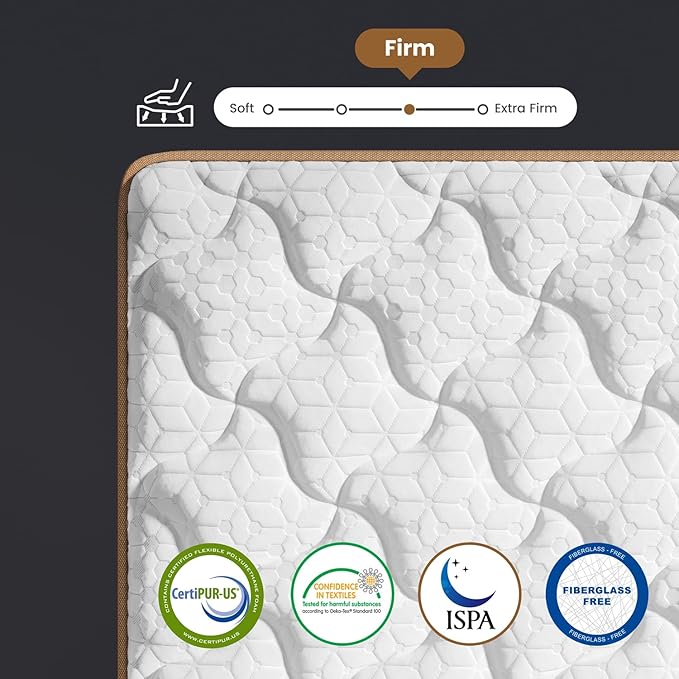 Firm Full Mattress 10 Inch, Cooling Hybrid Bed in a Box, 7-Zones Individual Pocket Spring, Motion Isolation, Targeted Hip/Shoulder/Lumbar Support, Fiberglass-Free, 365-Night Trial, CertiPUR-US