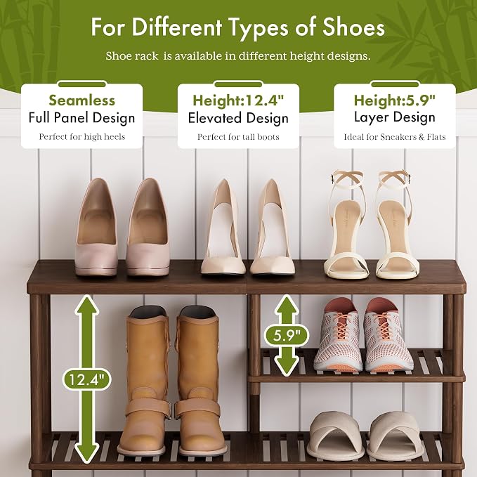 Bamboo Shoe Rack, 4 Tiers Shoe Organizer for Closet, Shoes Storage for 20-24 Pairs, Freestanding Shoe Shelf with Removable Pocket for Entryway Bedroom Front Door Dorm, Walnut Brown - Image 6