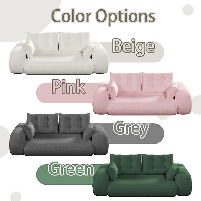 78.7" Convertible Sofa Bed, 3-in-1 Folding Floor Couch with 4 Pillows, Sleeper Sofa for Living Room and Guest Bed, No Assembly Required (Pink, Teddy Fabric)