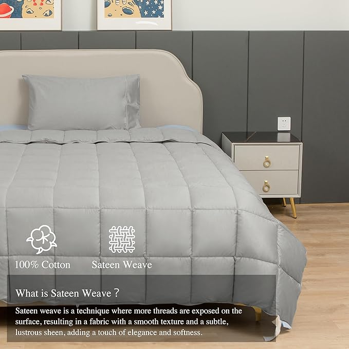 sunflower King Duvet Insert Comforter Down Alternative Filling Cotton Shell All Season Hypoallergenic Warm Breathable Noiseless Silver Gray Machine Washable 88"x104" with Corner Taps