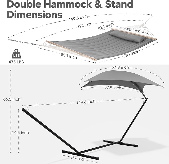 SUNCREAT Hammocks for Outside with Stand, Porch Hammock and Stand, 475 lbs Capacity, Patent Pending, Light Gray - Image 5