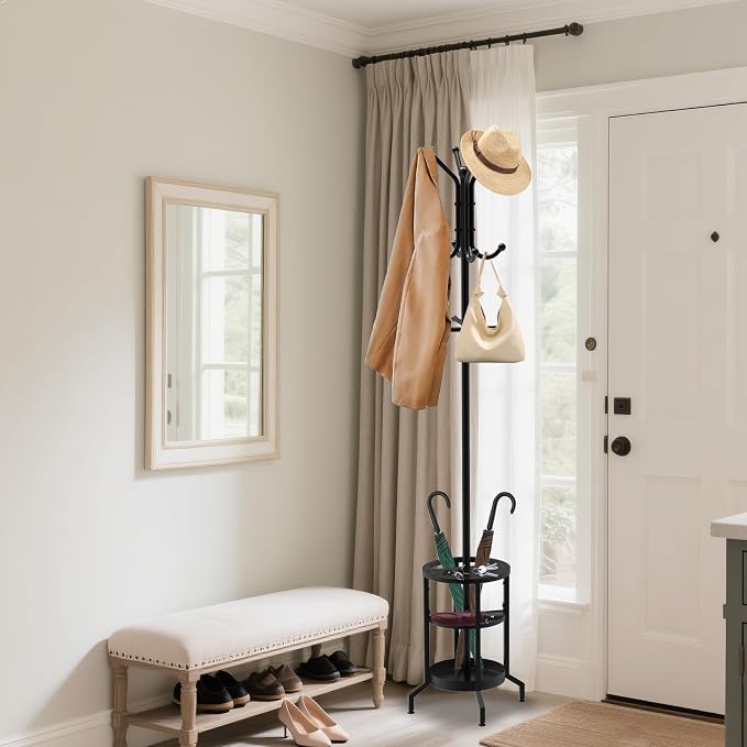Coat Rack Freestanding, Coat Stand with Umbrella Holder, Metal Coat Tree with 12 Hooks, Coat Hanger Stand for Entryway, Coat Rack Stand for Bedroom, Living Room & Office - Image 8