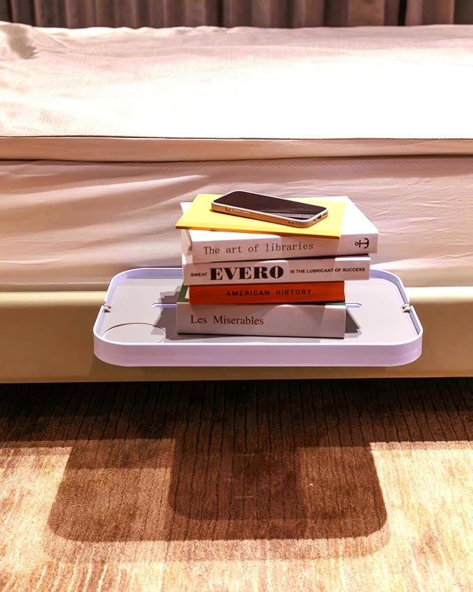 KIWIFOTOS Bedside Shelf for Bed Bedside Tray Table Under Mattress for Box Spring/Plate/Platform Bed 17" Large Tray Nightstand Shelf Side Caddy for College Dorm - Image 9