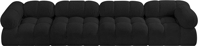 Meridian Furniture 611Black-S136A Ames Collection Modern | Contemporary Modular Sofa with Rich Black Boucle Fabric, Modular to Create Infinite Configurations, 136" W x 34" D x 28" H, Black