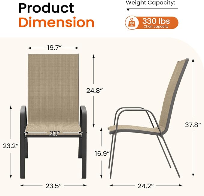 JEAREY Patio Dining Chairs Set of 6, Outdoor Stackable Dining Furniture Set, All Weather Dining Set for Lawn, Garden, Backyard, Poolside, Beige - Image 3