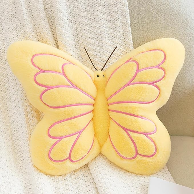 PEACH CAT Butterfly Pillow Decorative Butterfly Shaped Throw Pillows 16" x 12" Soft Plush Cushion Decor for Bedroom Living Room Couch Sofa Yellow