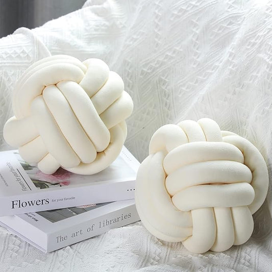 Namalu 2 Pcs Soft Knot Pillow Ball, Decorative Round Throw, Soft Knotted Plush Pillows, Handmade Stuffed Ball Pillows Cushion for Bedroom Sofa Couch Home Decor(10.6 Inches,Cream White)