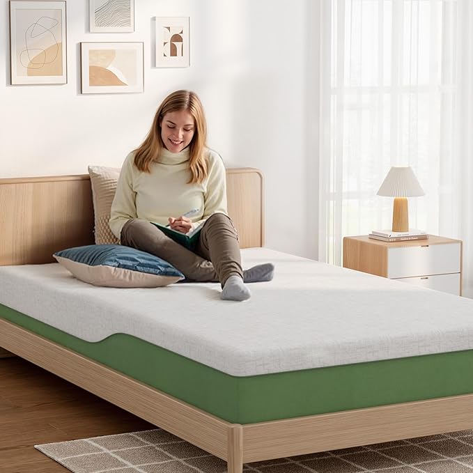 10 Inch Twin Size Mattress for Dorms, Daybeds, Living Room, Guest Rooms, Gel Memory Foam Mattress, Medium Firm, Removable Washable Cover