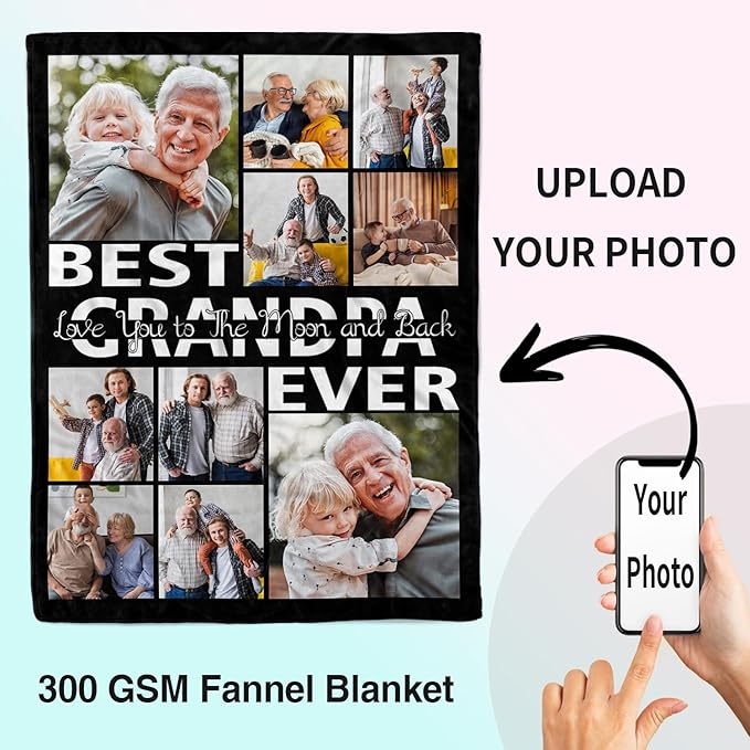ROMANDY Ships Next Day Custom Blanket with Picture Customized Banket Personalized Throw Blankets Customizable Photo Blankets Customize Gifts for Mom Dad Girlfriend Boyfriend Wife Husband Her Him