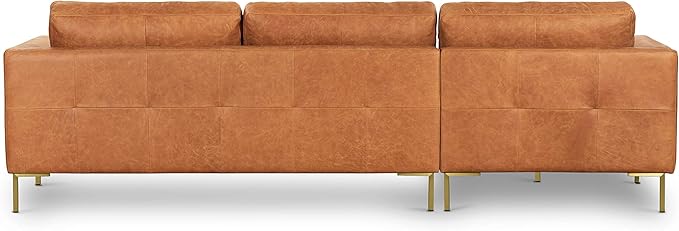 Poly & BARK Calle Left-Facing Sectional in Full-Grain Pure-Aniline Italian Tanned Leather in Cognac Tan and Brass Legs