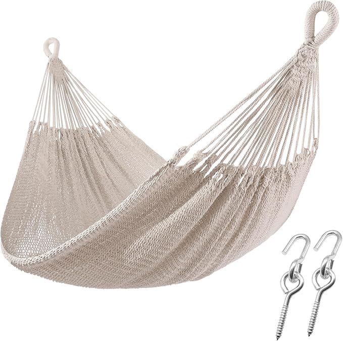 ZEAN Handwoven Hammock by Thick Cotton Rope XXL Two Person Hammock for Outside, Patio Backyard Garden 550LB Capacity by ZEANTZ.