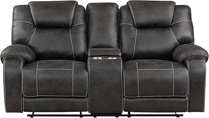 Lexicon Manual Double Reclining Loveseat, Polished Microfiber Manual Wall Hugger Loveseat Recliner for Living Room, Center Storage Console/Cup Holders/Pillow Top Arm, Easy Assembly, Chocolate