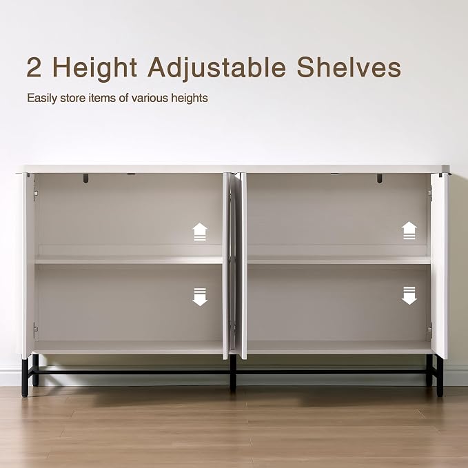 Fatmok 65" Large Sideboard Buffet Cabinet with Storage, Set of 2 Modern Fluted Credenza Accent Coffee Bar Console Tables with Doors & Adjustable Shelves for Living Room or Hallway, White - Image 4