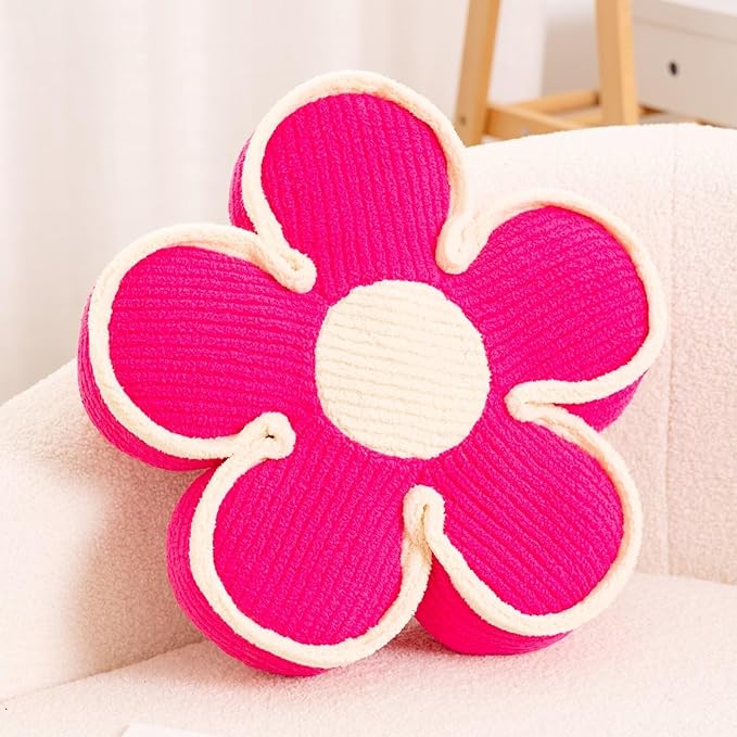 Kcvvcr Soft Flower Shaped Floor Cushion, Decorative Throw Pillow, Cute Seating Cushion, Plush Pillows for Sofa Couch Bed (17.7 Inch, Hot Pink)
