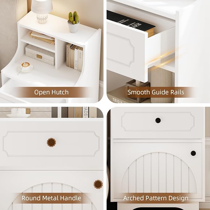 4ever2buy Farmhouse Nightstands with Hutch, White Nightstand Set of 2 with Storage, Bedside Table End Tables for Bedroom - Image 5