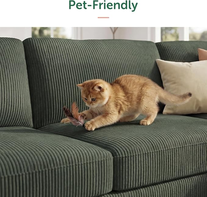 HONBAY Corduroy Sectional Sofa with Storage L-Shaped Sectional Couches for Living Room 6 Seater Sectional Sofa, Green