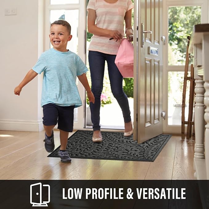 HIYARD Front Door Mat, Absorbent Dirt Trapping Welcome Door Mat Indoor Outdoor, Non Slip Entry Mat, Indoor Outdoor Door Mats, Fade Resistant, Low Profile Doormat for Entryway, 47×32, Grey - Image 5