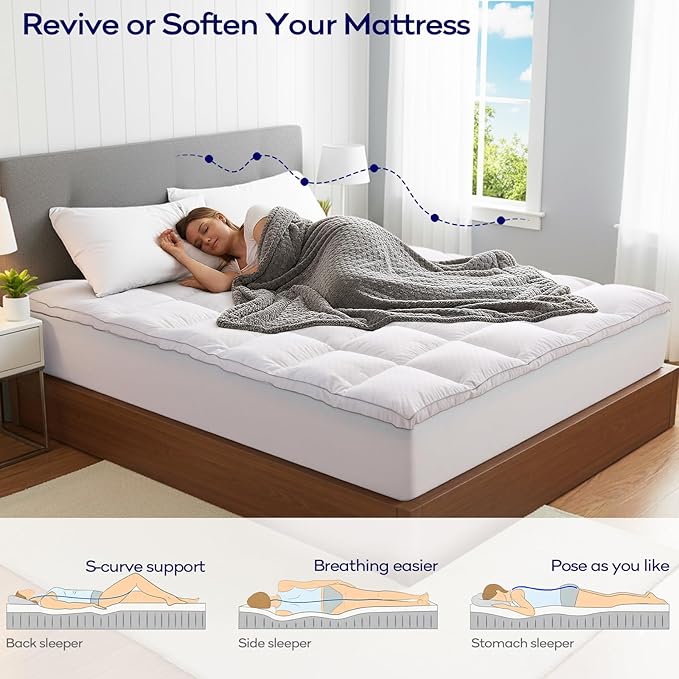 OLANLY Dual-Layer 4 Inch Queen Size Memory Foam Mattress Topper for Back Pain, 2 Inch Cooling Pillow Top Mattress Pad Cover and 2 Inch Gel Memory Foam Topper, Deep Elastic Pocket, White