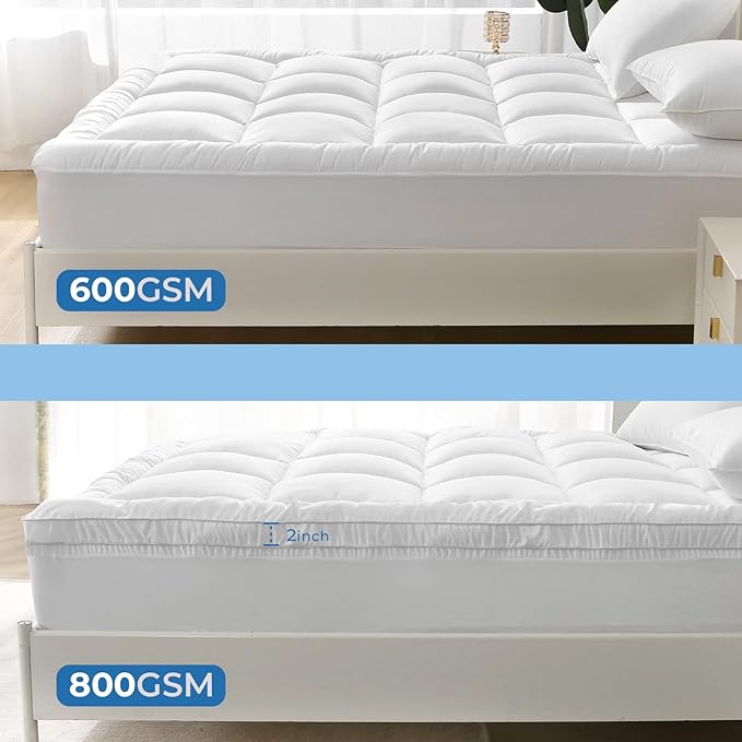 YUGYVOB Twin Mattress Topper - 600GSM Extra Thick Cooling & Breathable Mattress Pad with Deep Pocket 8"-21" & Soft Down Alternative Filling, White
